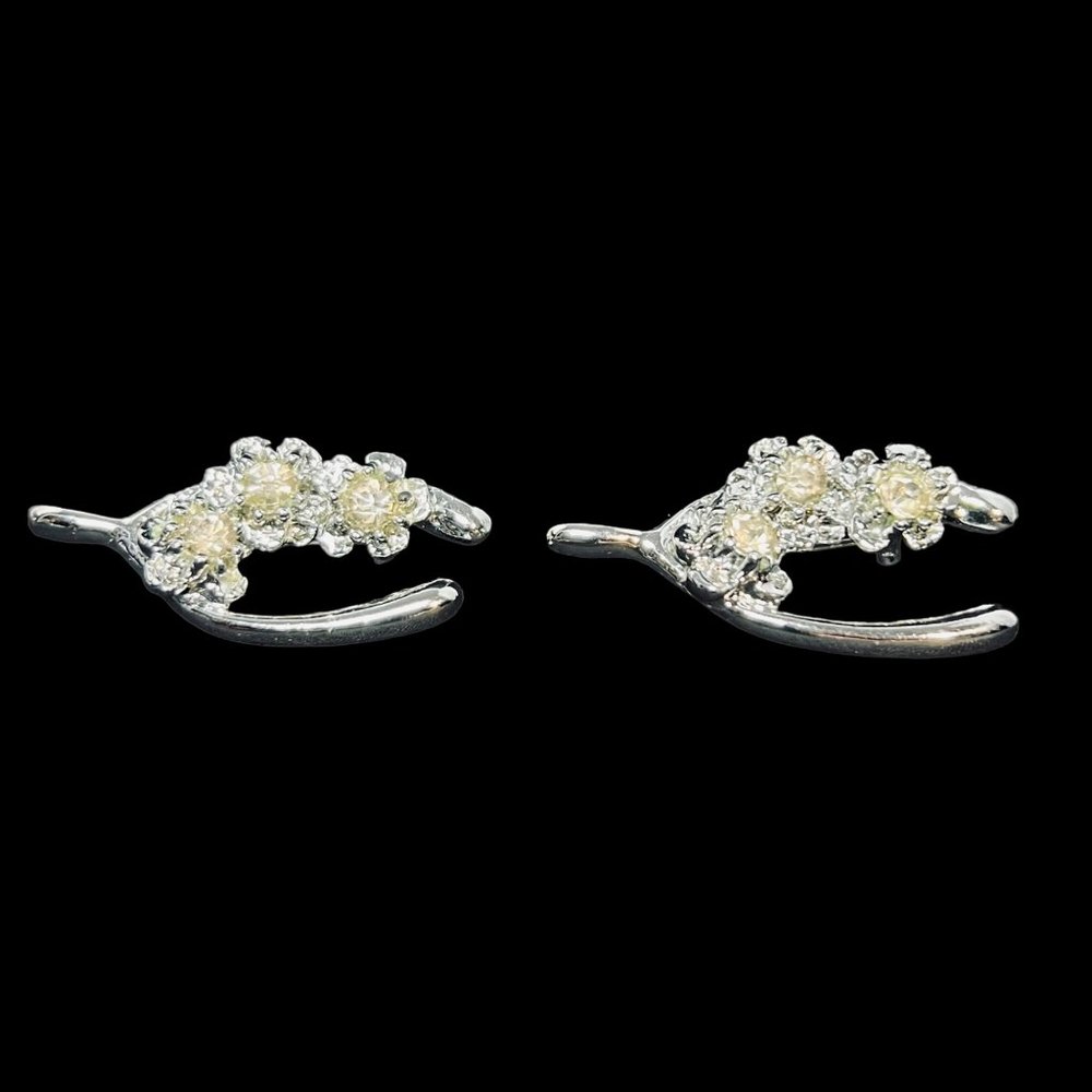Pair Of Vintage Silver Tone & Clear Rhinestone Wishbone Brooches (4959)